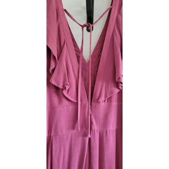Ruffle V-Neck Womens XL Wide Leg Jumpsuit Pink Magenta NWT Snag - Picture 5 of 13
